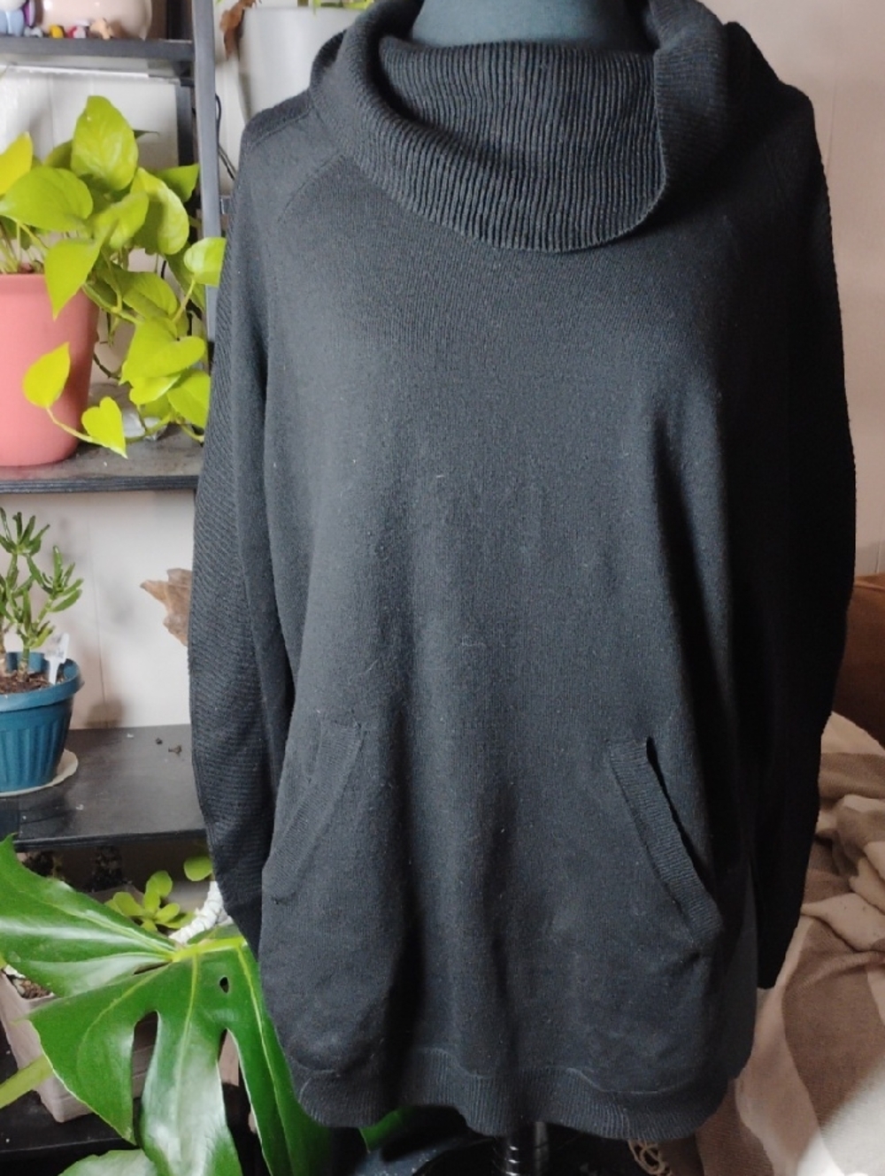 Fate Black Cowl Neck Pocket Sweater
